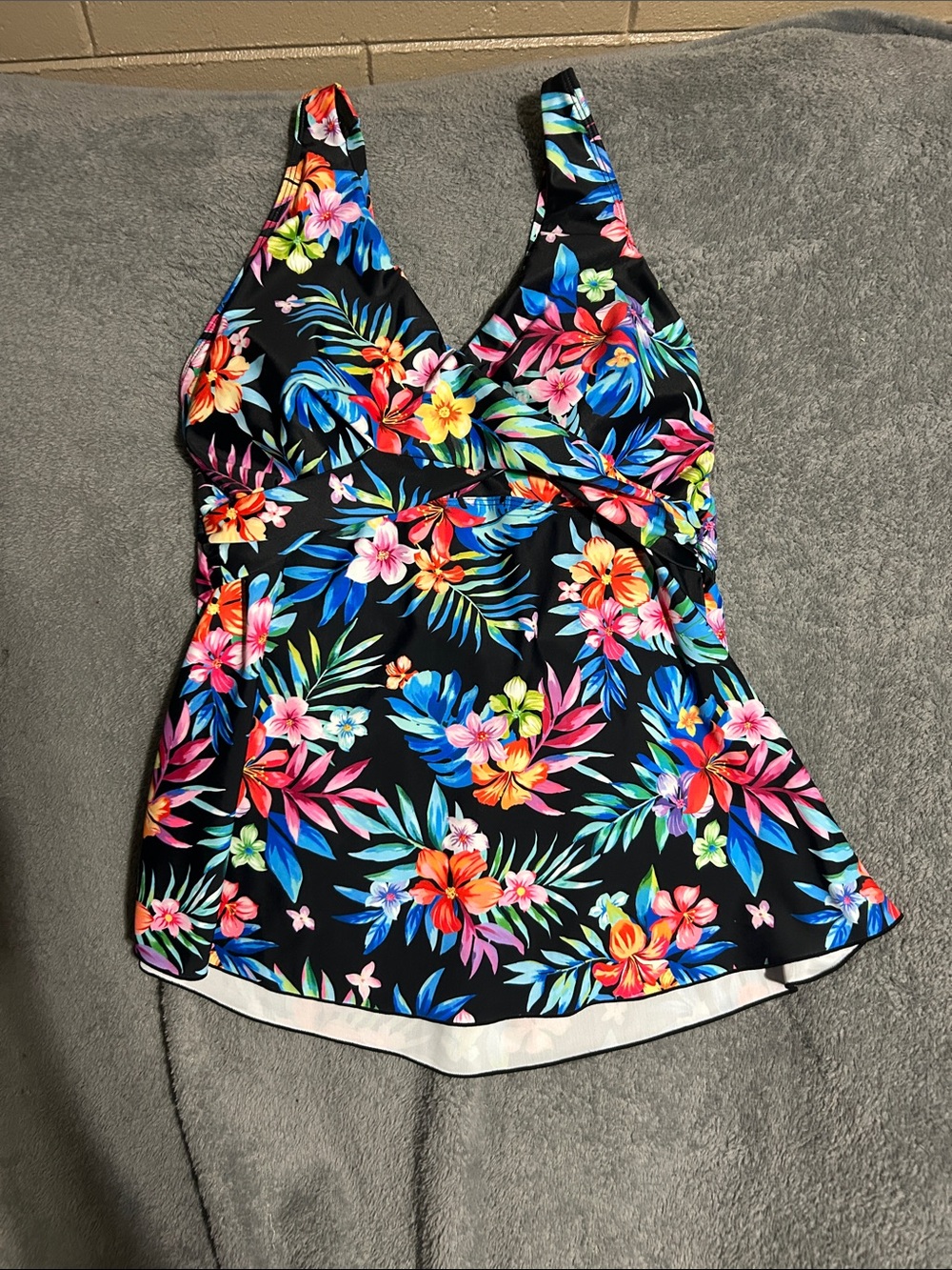 Tempt Me Tropical Floral Swim Dress in Black with Multicolor Blooms